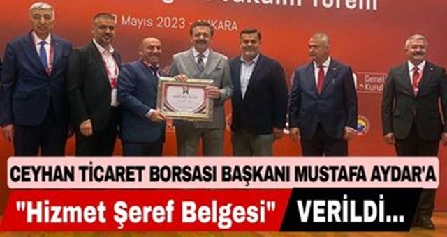 Mustafa Aydar'a Hizmet Şeref Belgesi