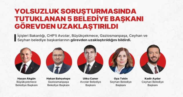 CHP’li 5 Belediye Başkanı Görevden Uzaklaştırıldı